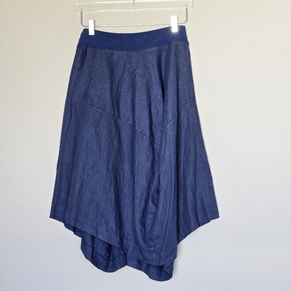 European Culture Linen Lagenlook Pull-on Navy Midi Asymmetrical Boho Skirt Small - Picture 8 of 11